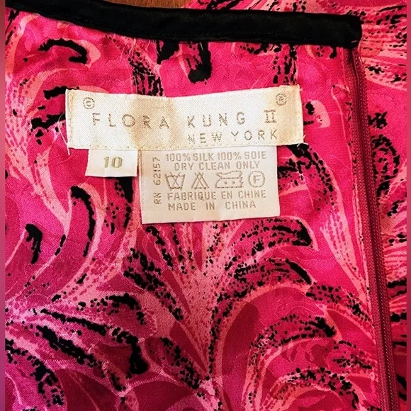 Vintage Flora Kung II New York Pink Silk Dress 80s Size 10